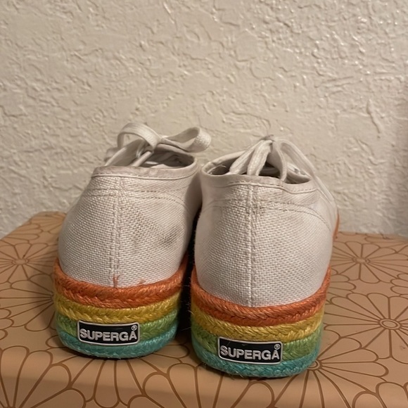 Superga 2790 Rainbow Espadrille Flatform Trainers in White - Picture 7 of 9